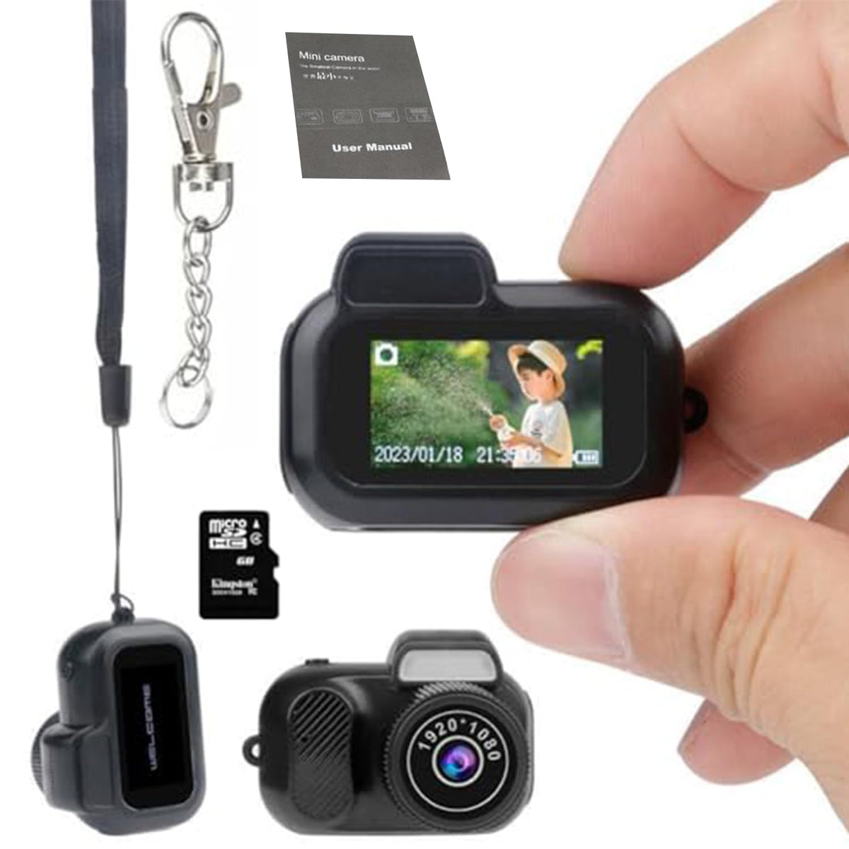 Gsnagole keychain camera front view with 1080p lens for portable recording.