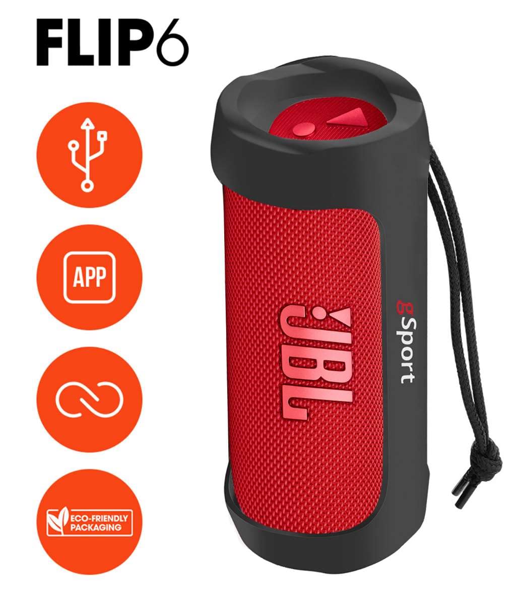 GSport silicone sleeve red with strap protects the speaker on adventures.