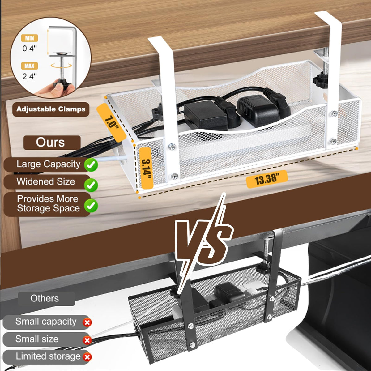 G.Sumiker clamp-installation view shows fast, drill-free setup for desks.