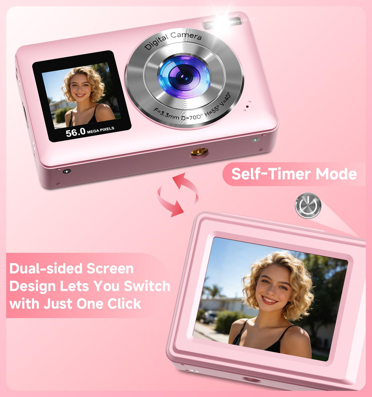 Gtonster dual screens open demonstrating easy framing for selfies and vlogging