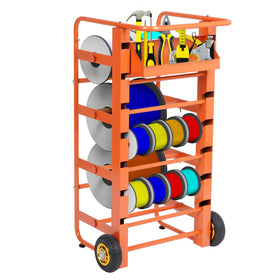 Gtouse wire spool rack on wheeled cart side view for easy transport