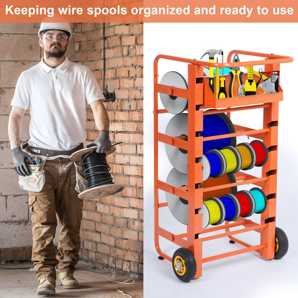 Gtouse heavy-duty spool cart with durable wheels for on-site mobility