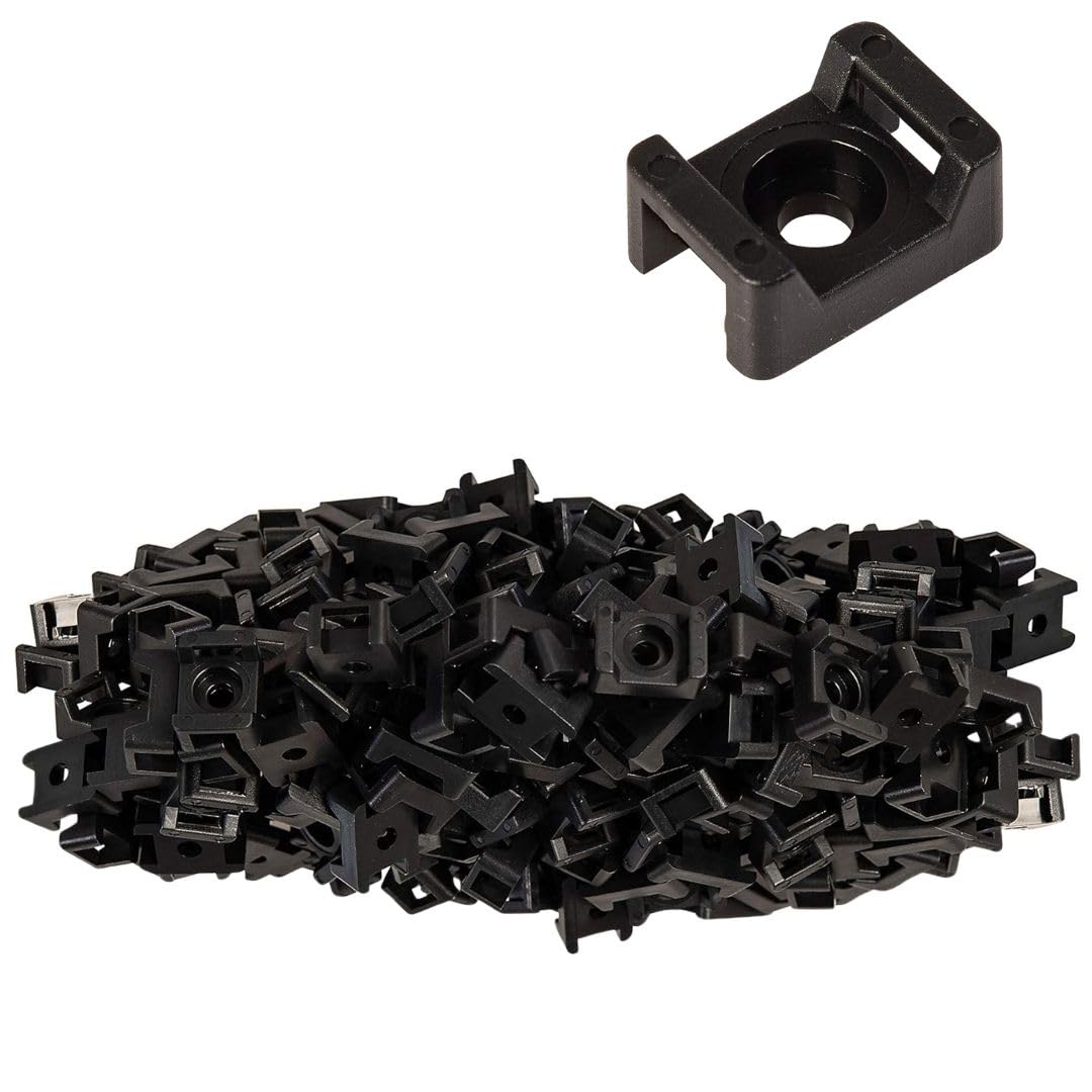 GTSE 100-pack black screw mounts securing cable bundles to flat surfaces.