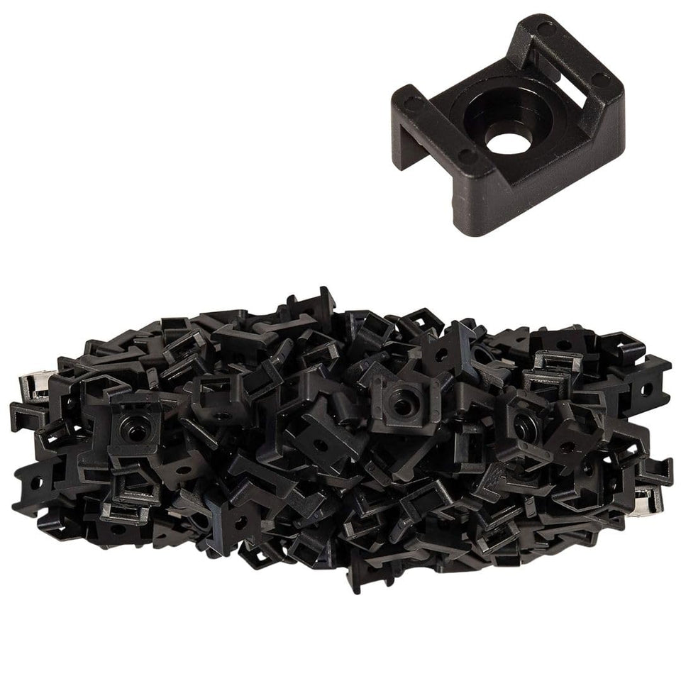 GTSE 100-pack black screw mounts securing cable bundles to flat surfaces.