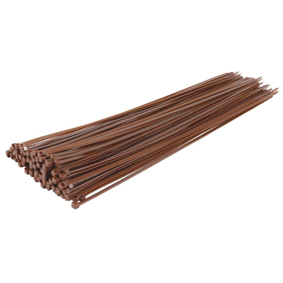 GTSE 14-inch brown zip ties front view in 100-pack for bulk projects