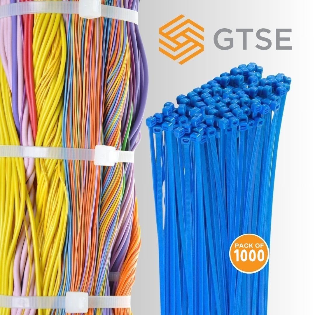 GTSE 4-inch blue zip ties outdoor UV exposure indicating weather resistance.