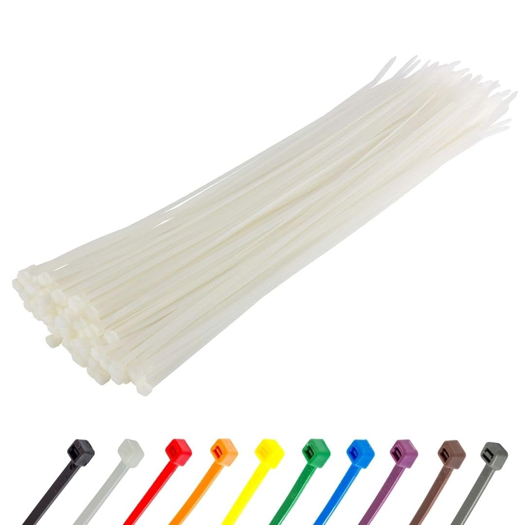 GTSE 8-inch white/clear zip tie pack for tidy cable organization.