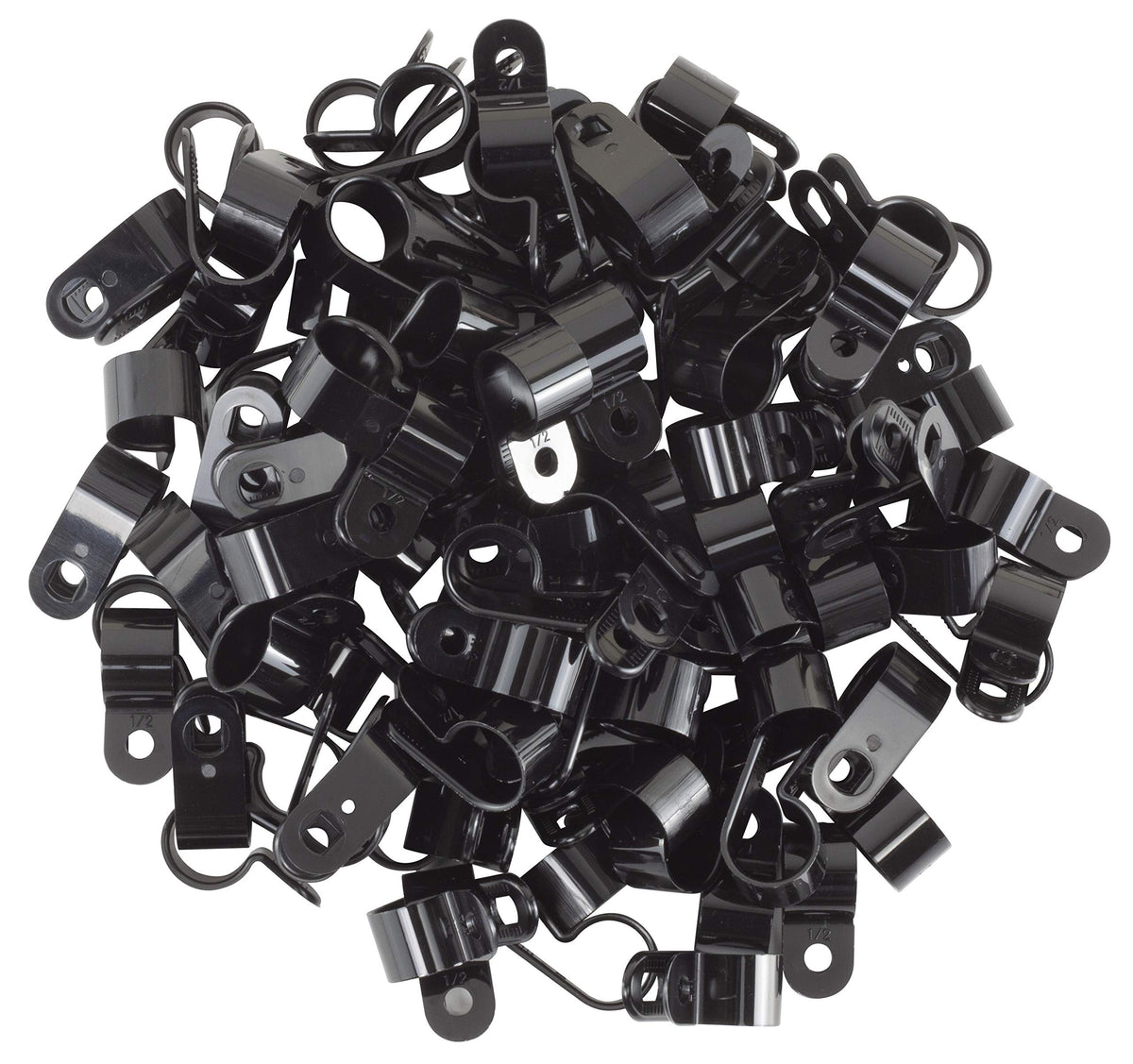 GTSE black nylon cable clamps side view highlighting secure grip and 1/2-inch mounting potential.