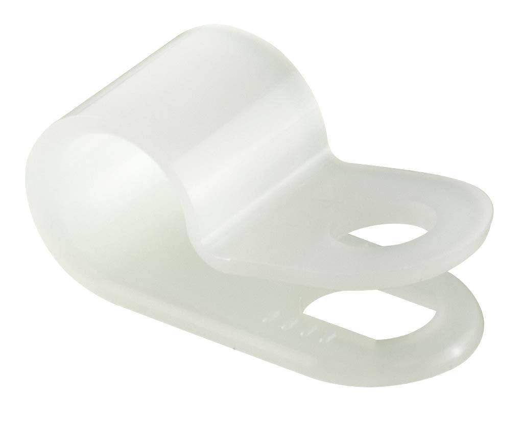 GTSE white nylon cable clamps with 1/4-inch screw mounts securely organize cables and wires in systems.