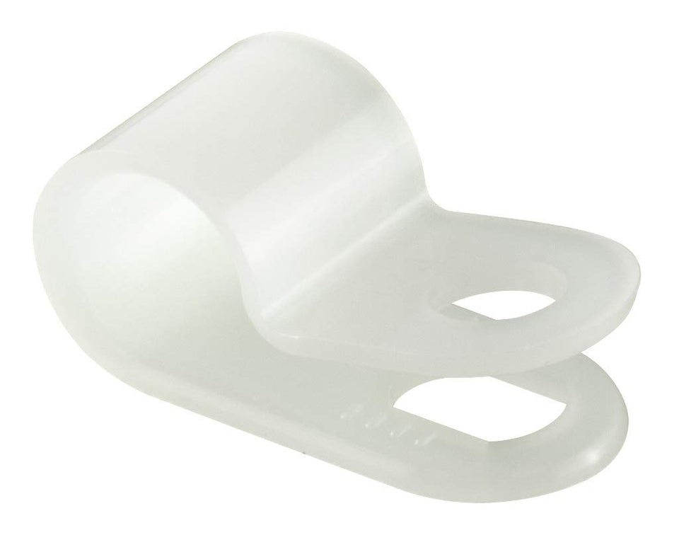 GTSE white nylon cable clamps with 1/4-inch screw mounts securely organize cables and wires in systems.