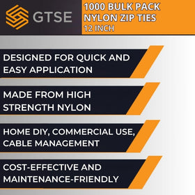 GTSE zip tie beside ruler showing 12 inch length for sizing certainty benefit