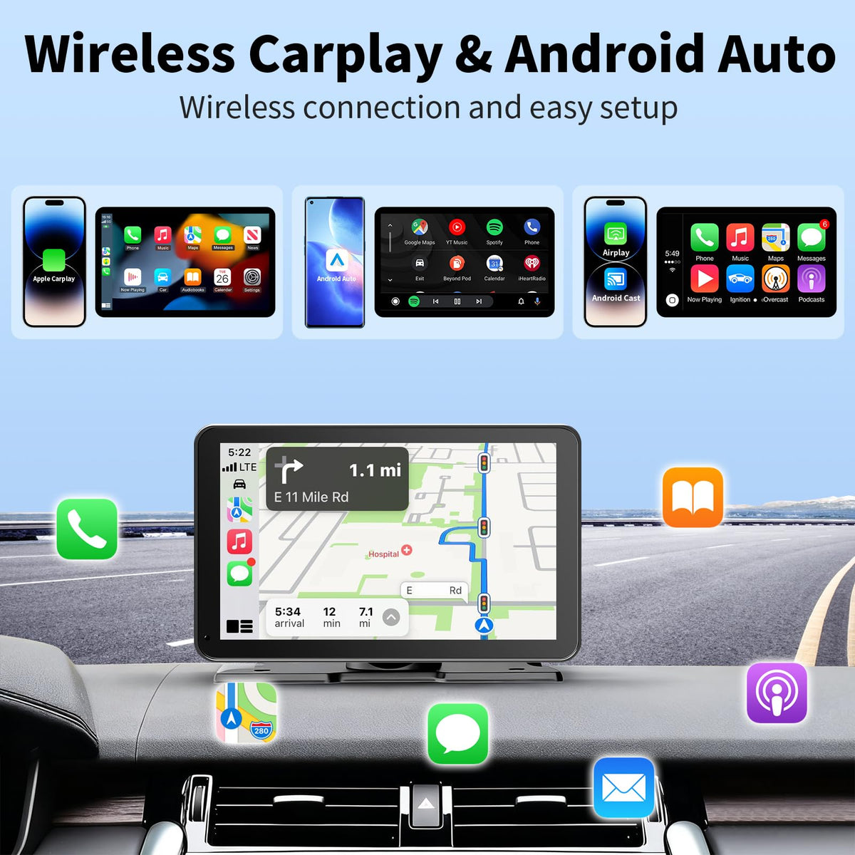 GTVFS wireless CarPlay and Android Auto enable cable-free navigation and messages
