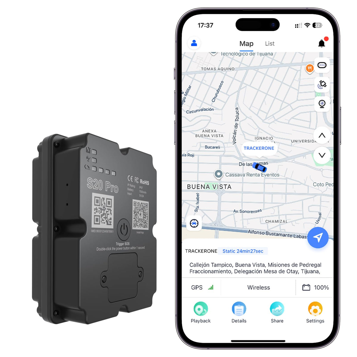 Guardtix front view showing compact tracker and branding, improves discreet monitoring