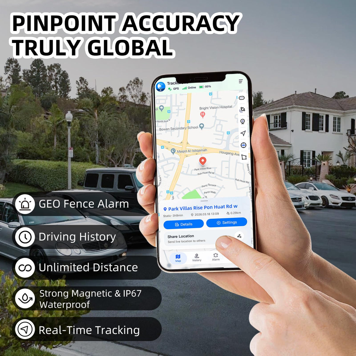 Guardtix GPS Tracker uses an 8000mAh battery for long-lasting location monitoring.