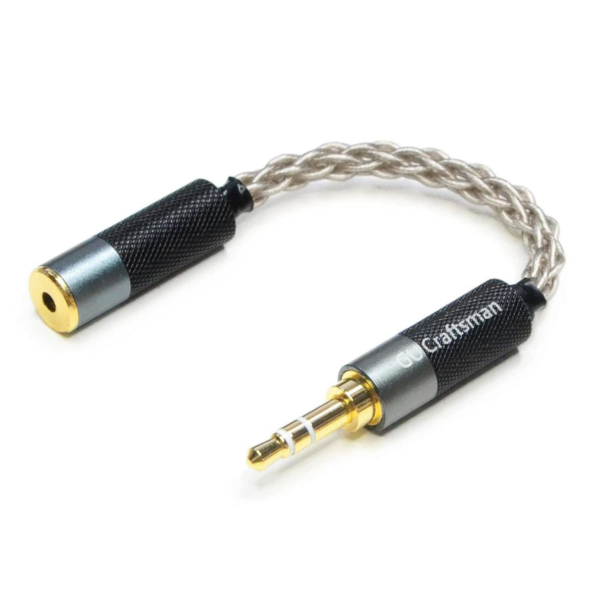 GUCraftsman 3.5mm to 2.5mm balanced adapter front view for portable listening on the go