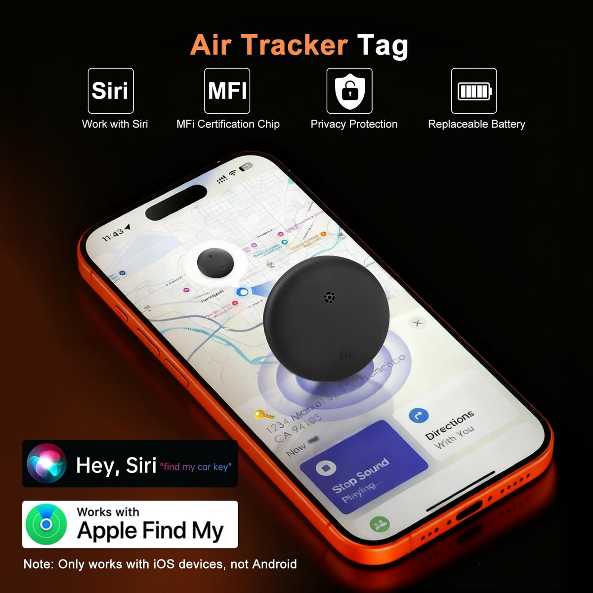 Gudluky Air Tracker Tag 65ft Bluetooth range helps locate nearby items.