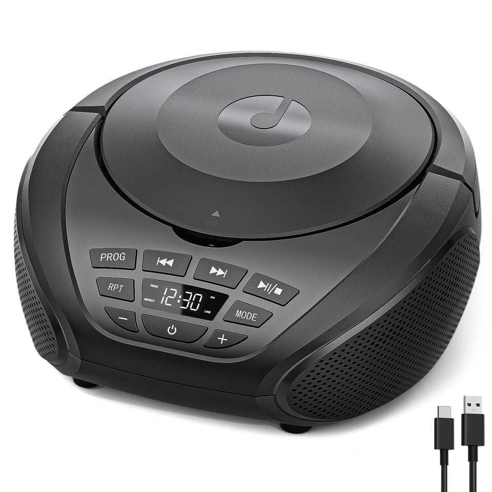 Gueray boombox front view with speakers and display for clear playback