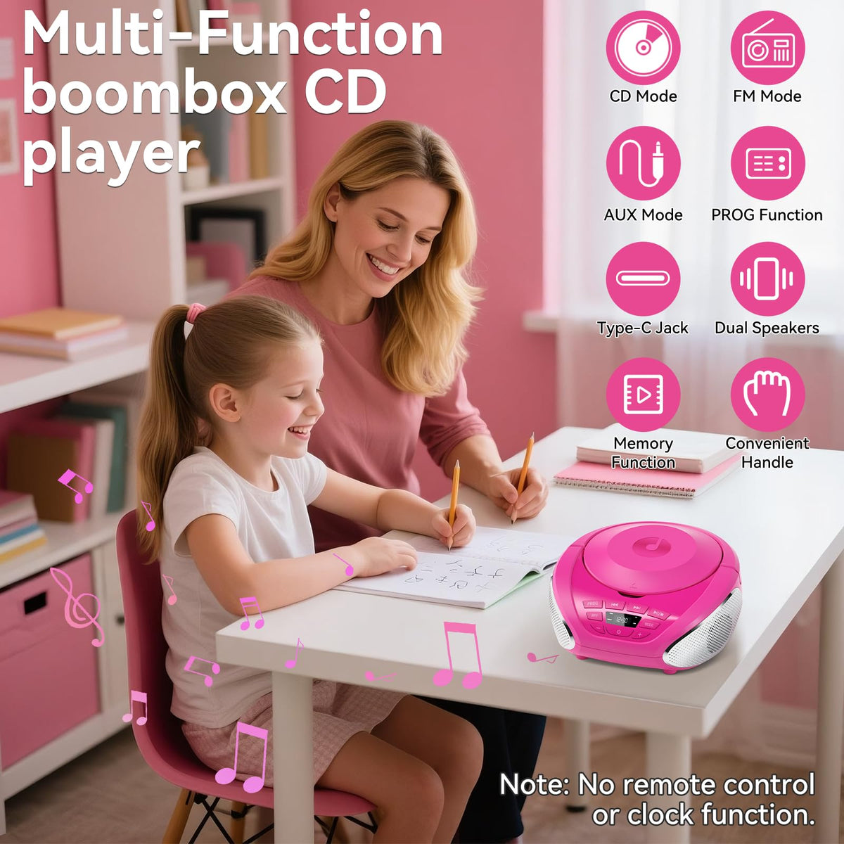 Gueray boombox top controls with tactile buttons that simplify playback and mode selection