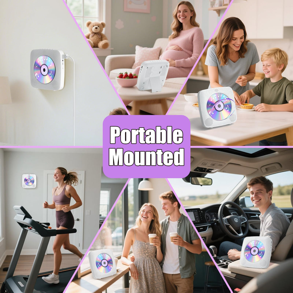 Gueray CD Player shows 1800mAh battery for up to 10 hours of portable playback.