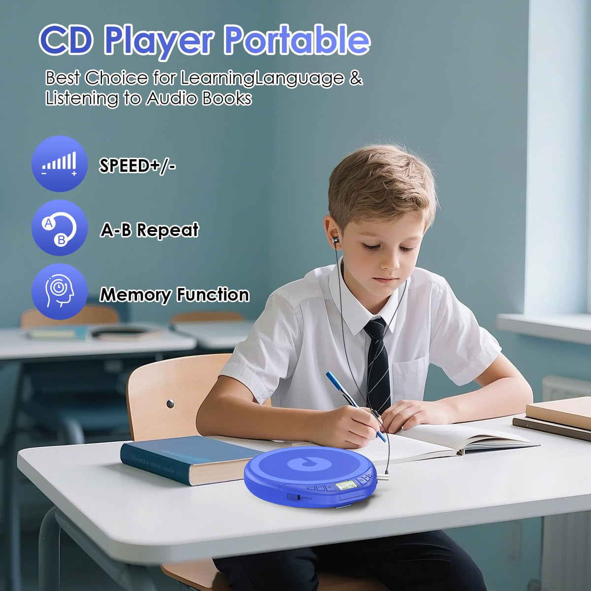 Gueray anti-skip ASP feature preserves playback during travel.