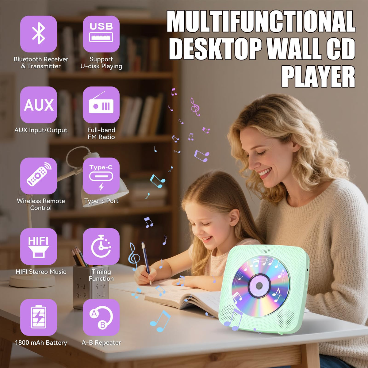 Gueray CD player with Bluetooth 5.0 connectivity for wireless listening and pairing