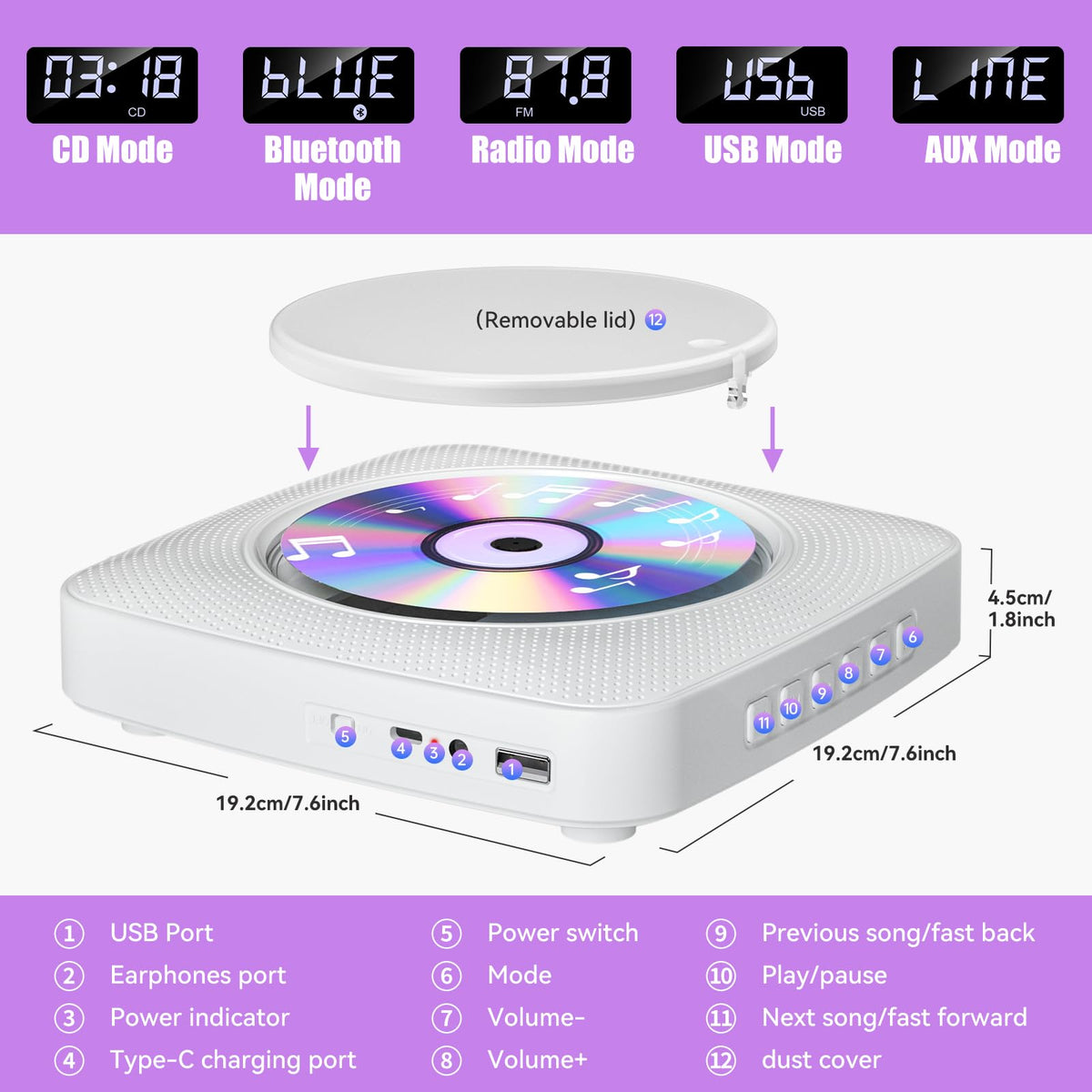 Gueray CD Player Bluetooth transmitter and receiver with 33-foot range.