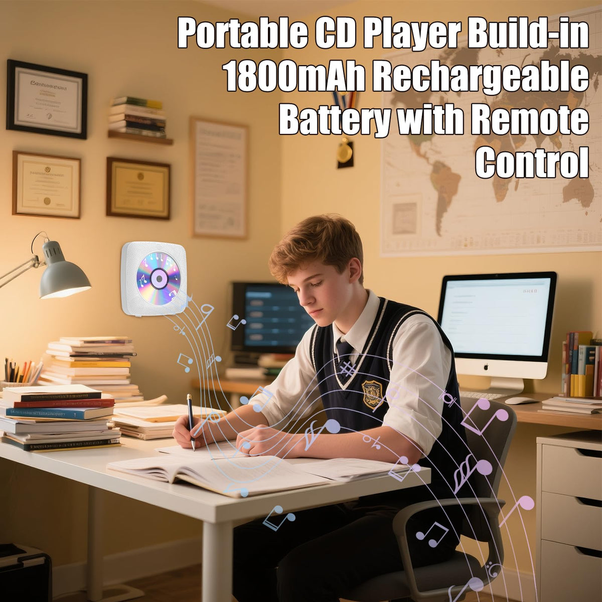 Gueray CD Player built-in FM radio tuned between 76 and 108 MHz.
