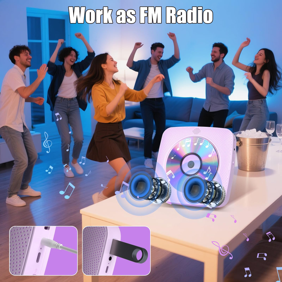 Gueray CD Player FM radio feature covers 76-108 MHz.