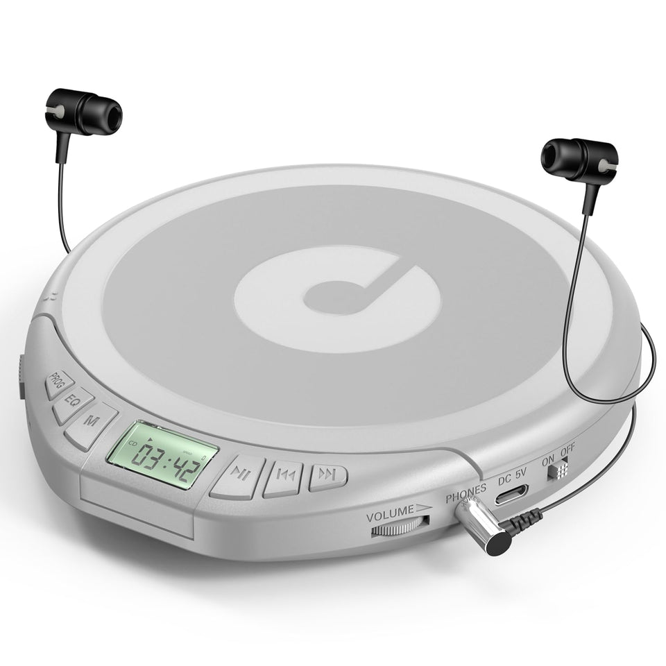 Gueray portable CD player front view with LCD display for crisp sound