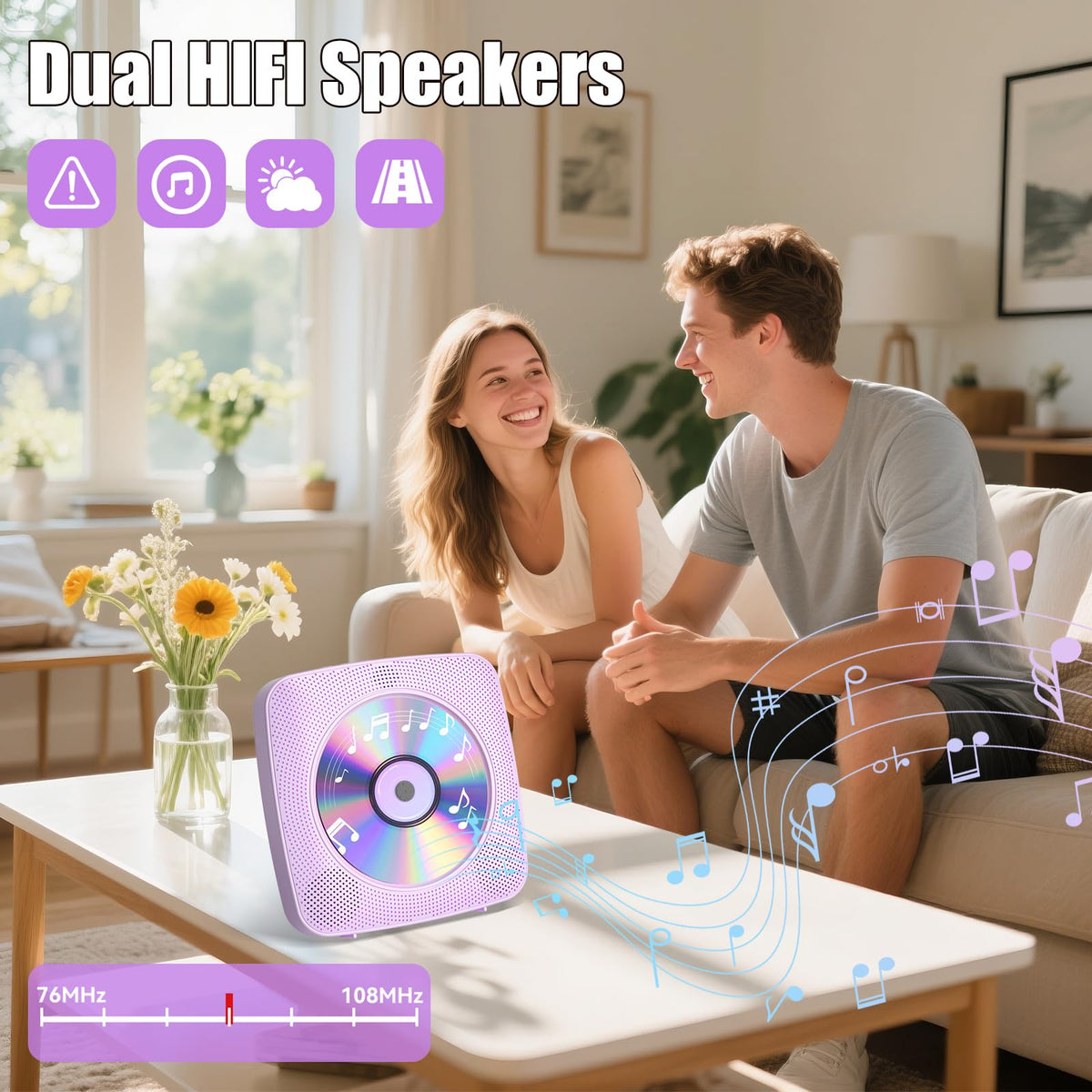 Gueray CD Player rechargeable battery section indicates long listening hours.