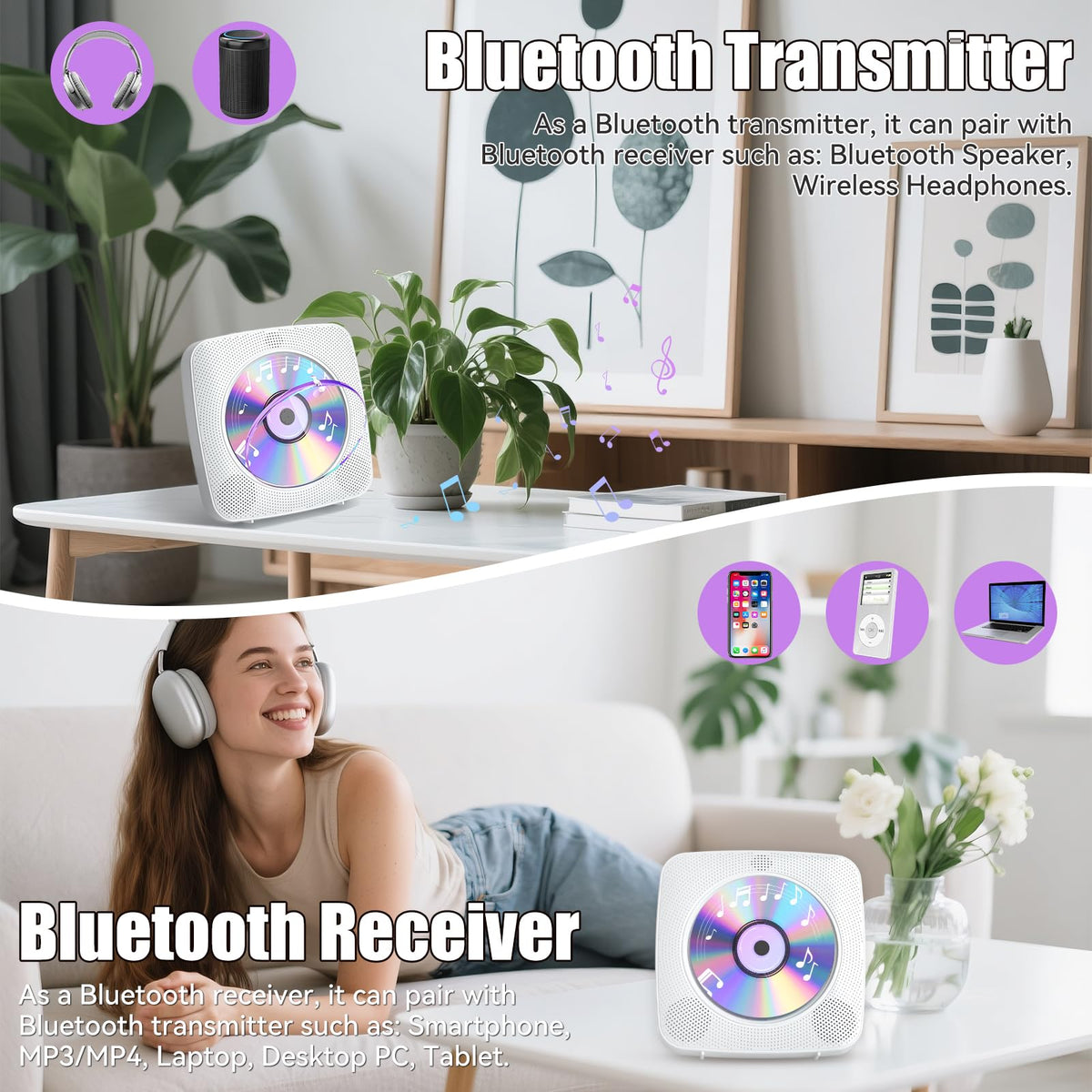 Gueray CD Player wall-mount option to save space in any room.