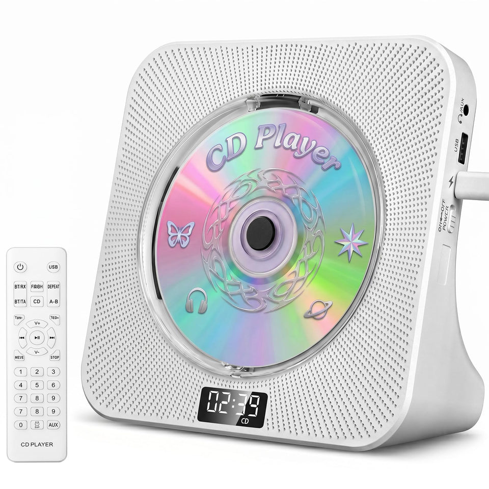 Gueray front view ivory boombox showing full unit and benefits of compact design