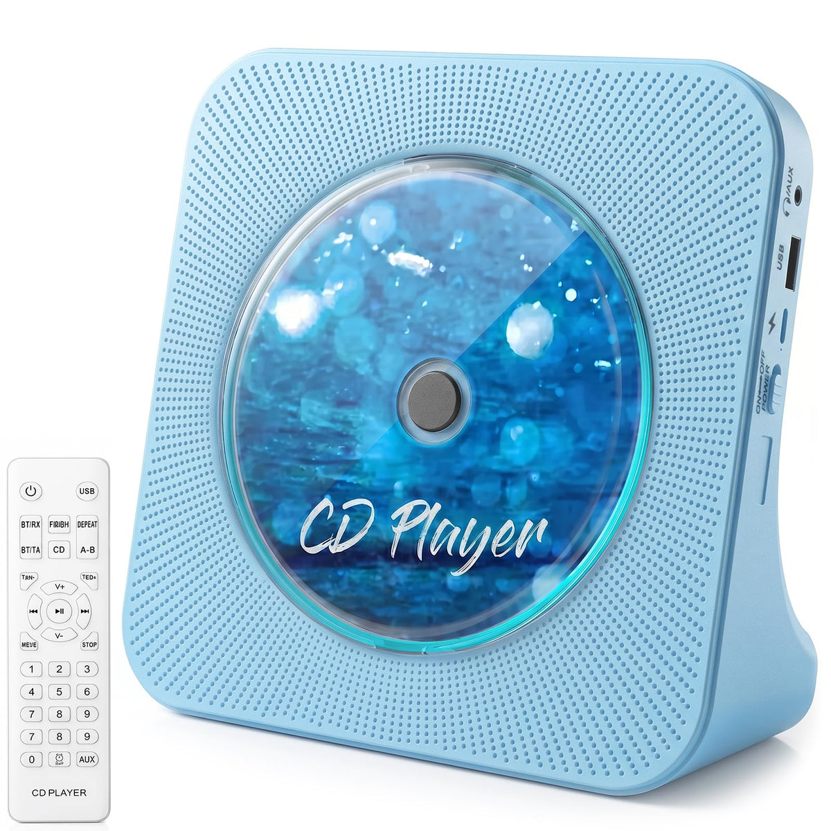 gueray front panel in blue showing controls and speakers, clear layout for easy use