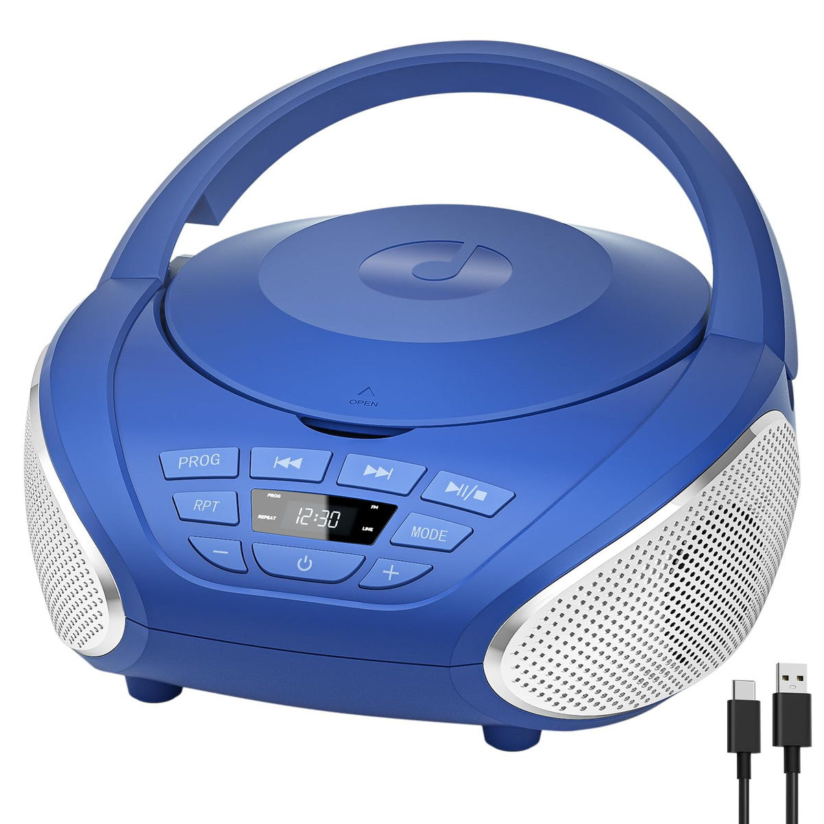 Gueray front view showing controls and speakers for easy portable listening