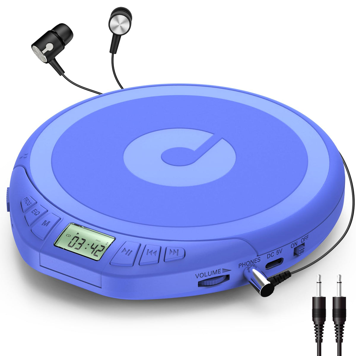Gueray front view of Discman showing compact design and play button benefit