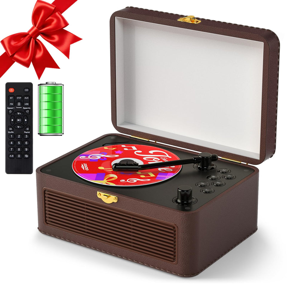 Gueray front view suitcase CD player showing vintage style and easy access controls