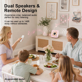 Gueray mounted on kitchen wall saving counter space and providing room-filling audio