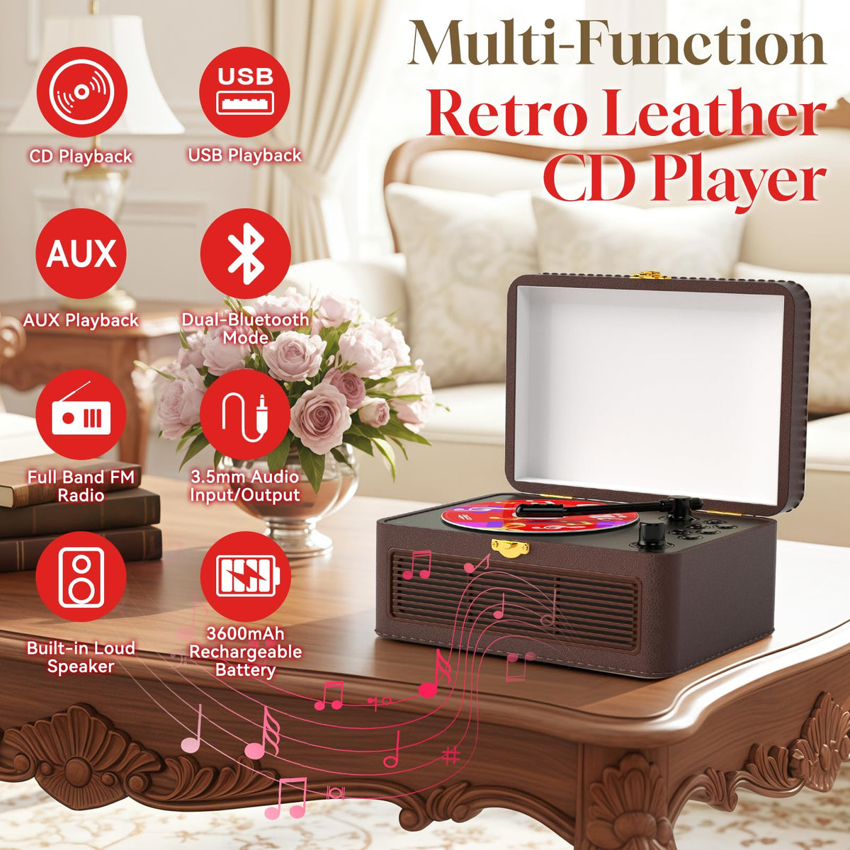 Gueray open with CD inside illustrating disc playback and protective dust cover