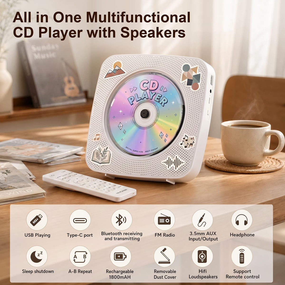 Gueray playing a CD while connected to smartphone via Bluetooth showing wireless flexibility benefit