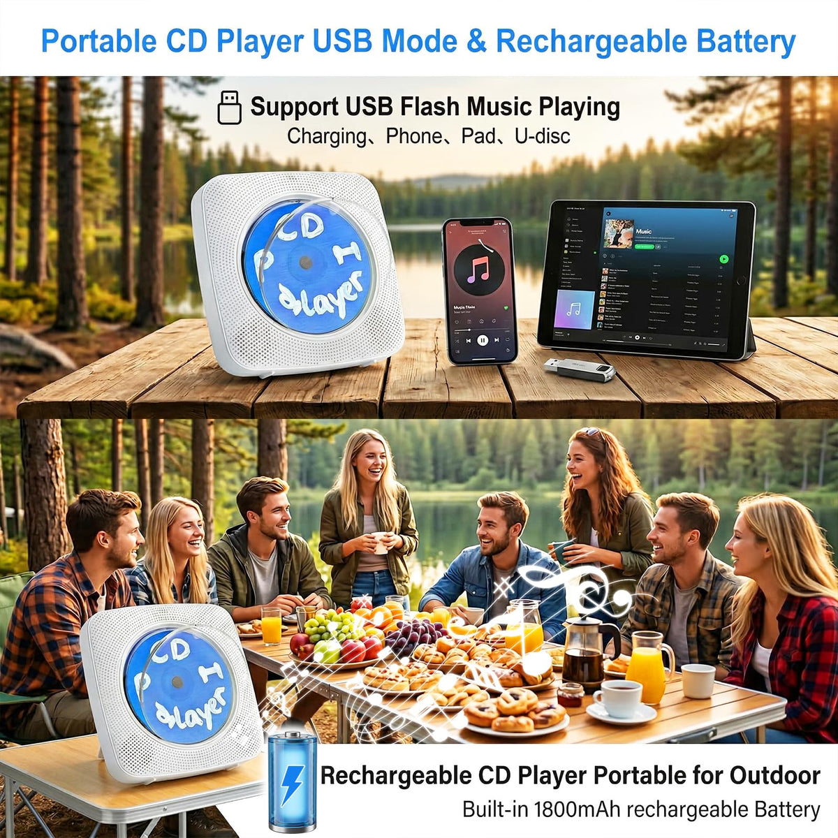 Gueray playing CD with built-in speakers delivering clear sound