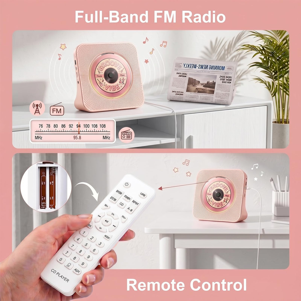 Gueray remote control beside unit illustrating convenient hands‑free control