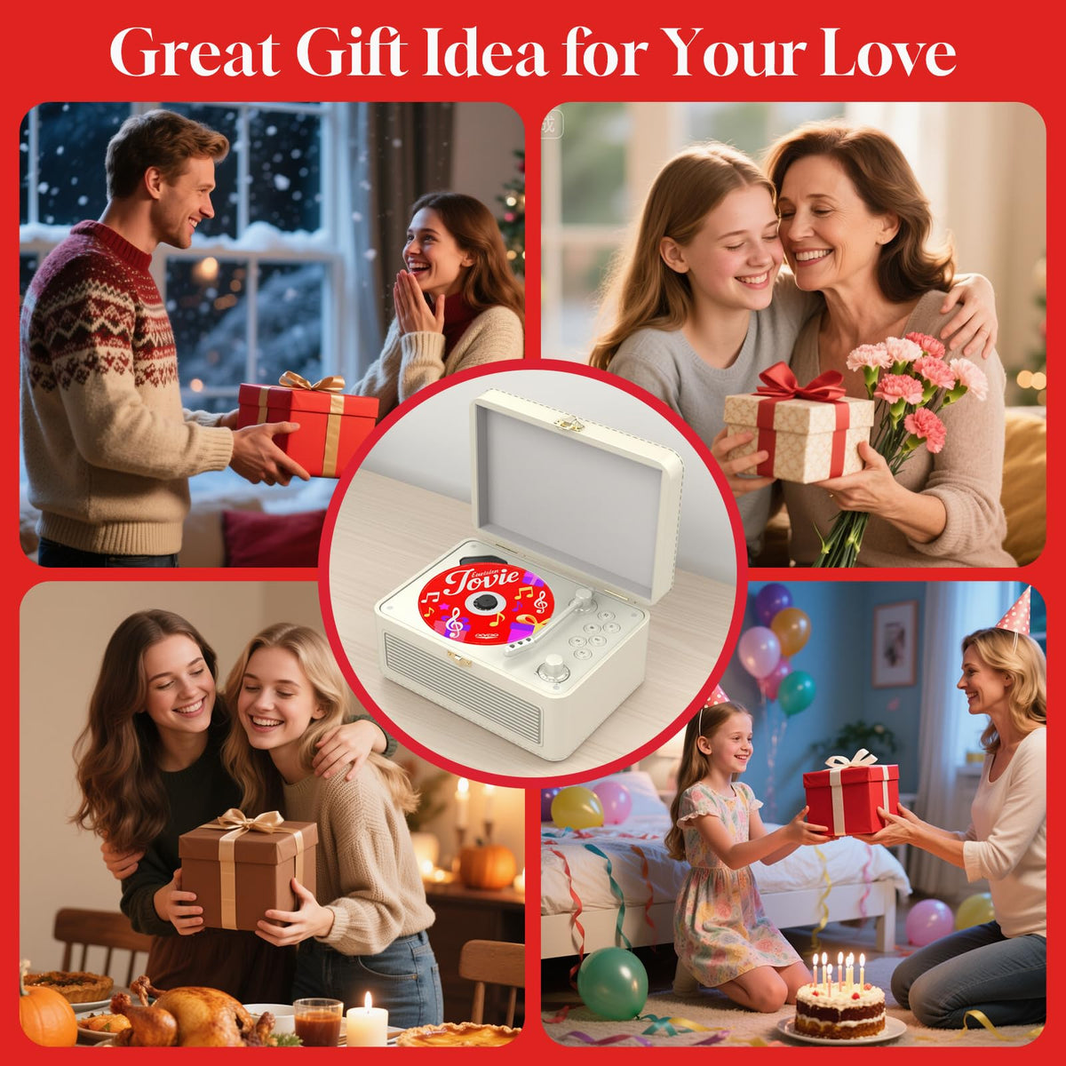 Gueray gift-wrapped retro player suggesting ideal present for music lovers