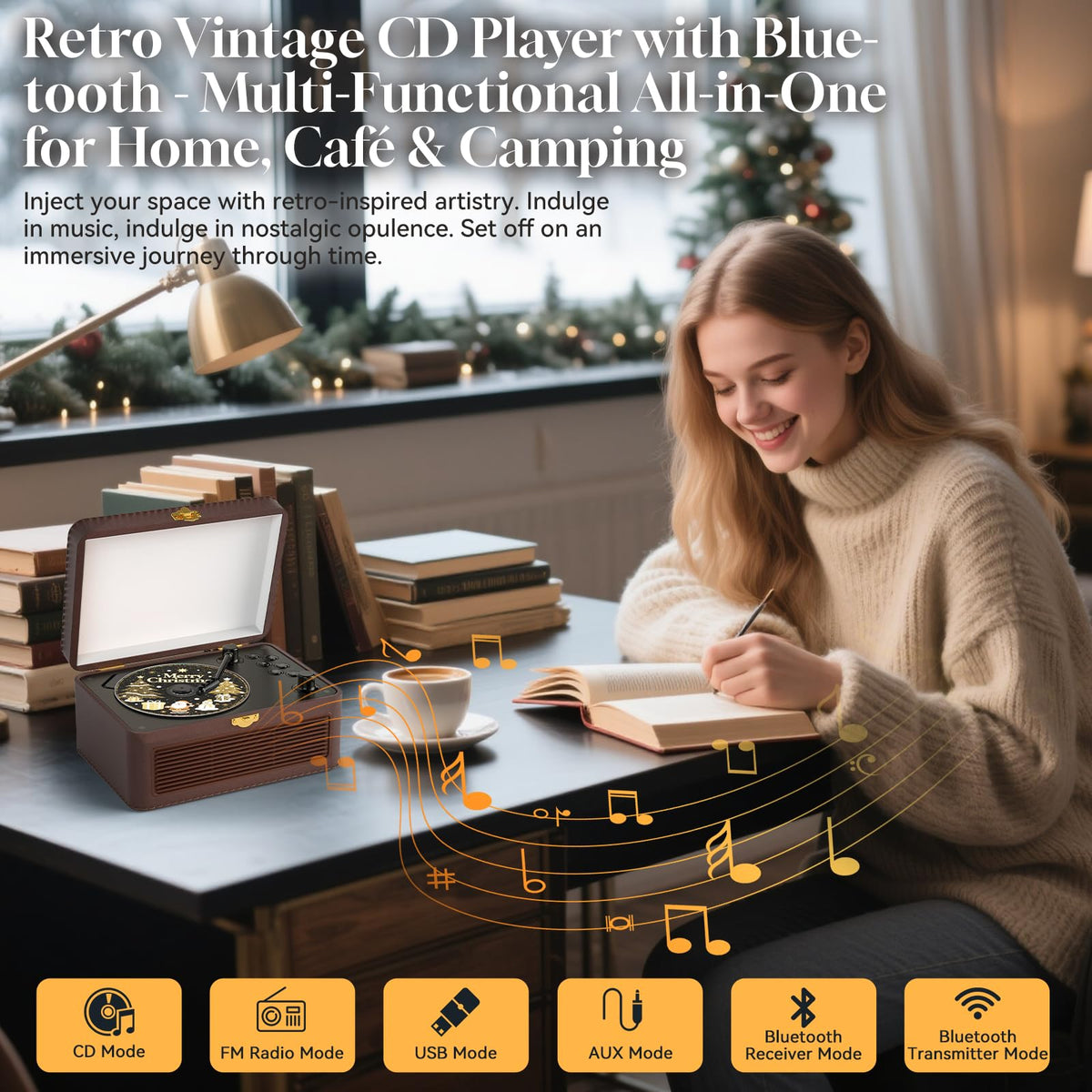 Gueray top CD tray open displaying disc slot and playback functionality for convenience