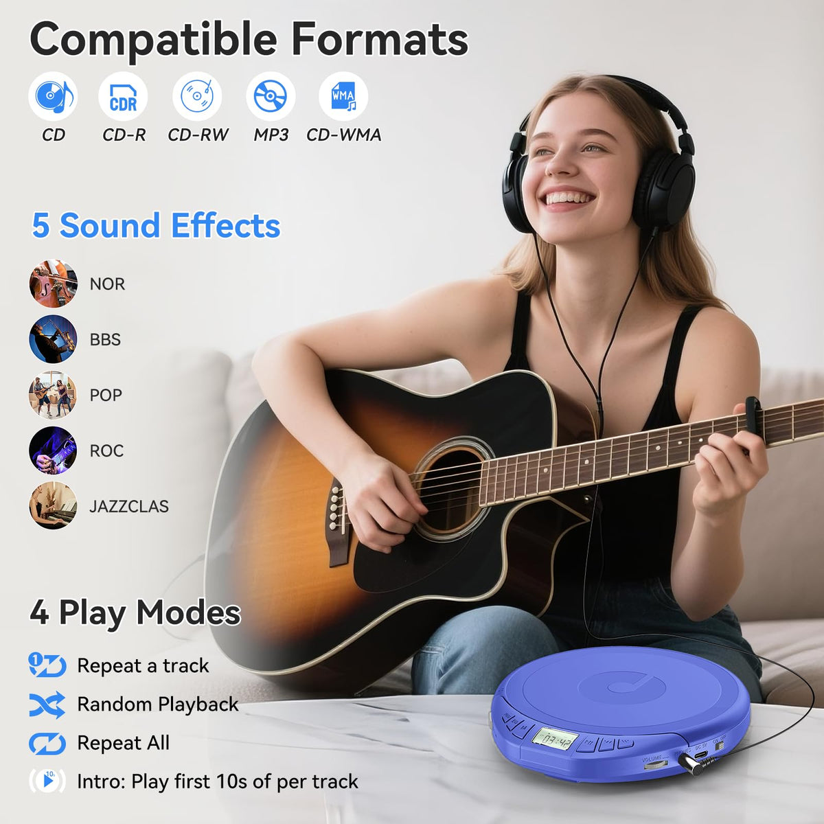 Gueray top view with open CD lid for easy disc loading benefit