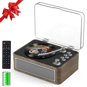 Gueray walnut front view showing retro wood finish and dust cover, elegant display
