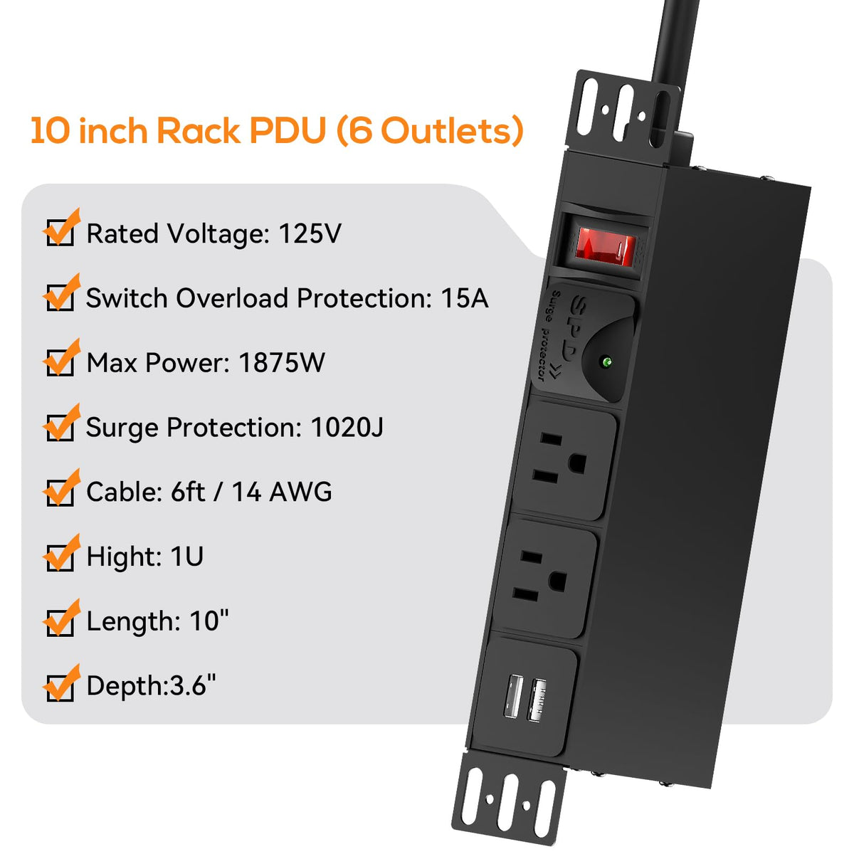 GUITK 10in Rack PDU 1U form factor fits compact racks neatly.