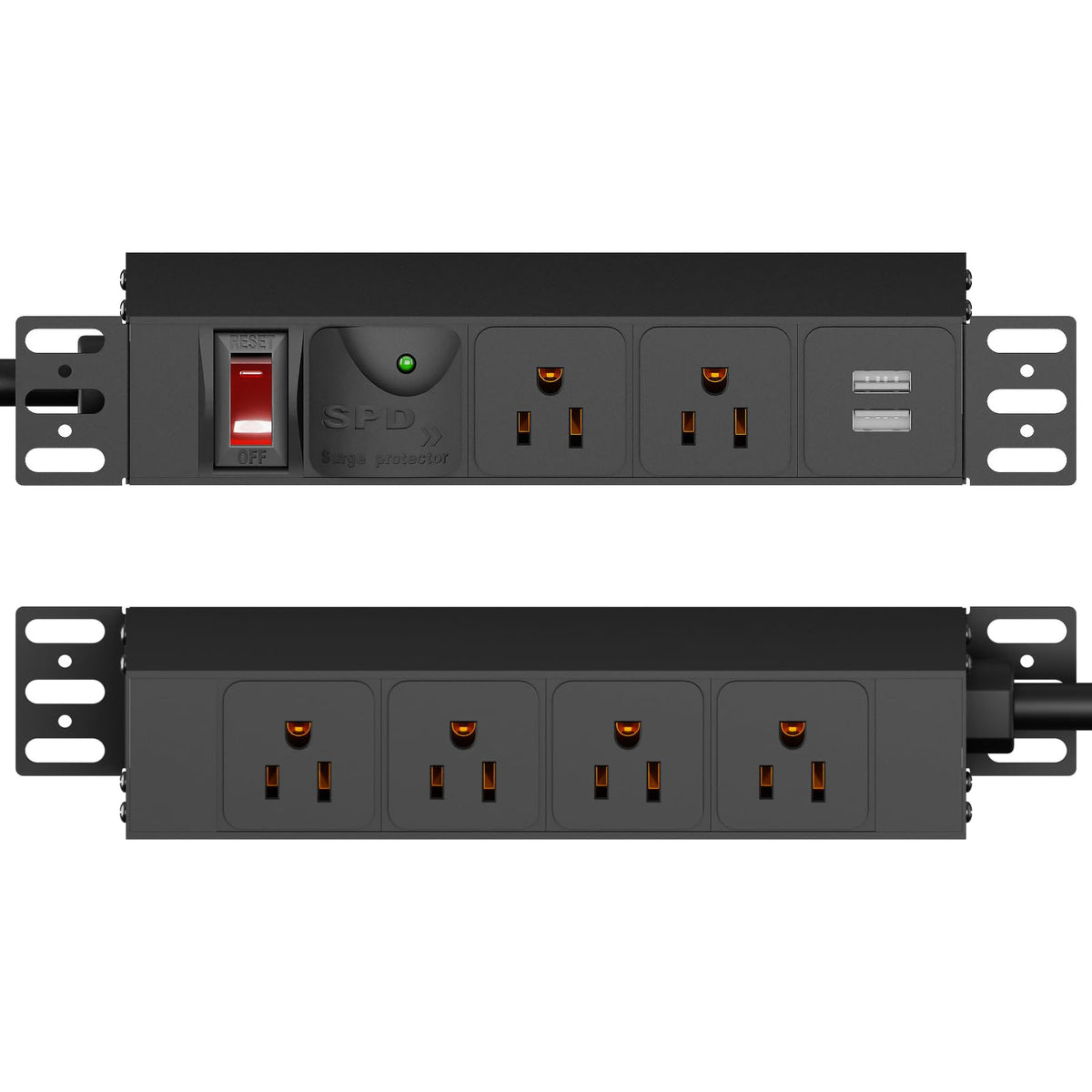 GUITK 10in Rack PDU front view shows convenient outlets for quick device connections.