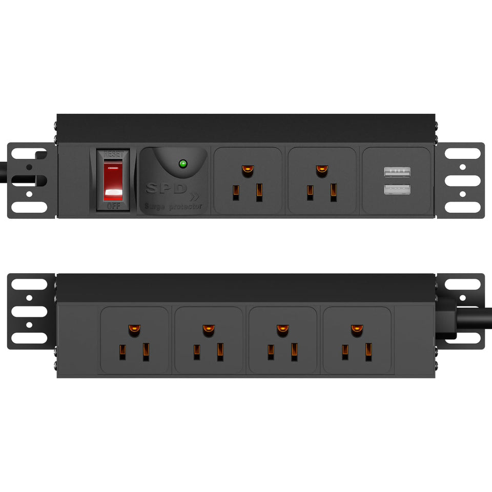 GUITK 10in Rack PDU front view shows convenient outlets for quick device connections.