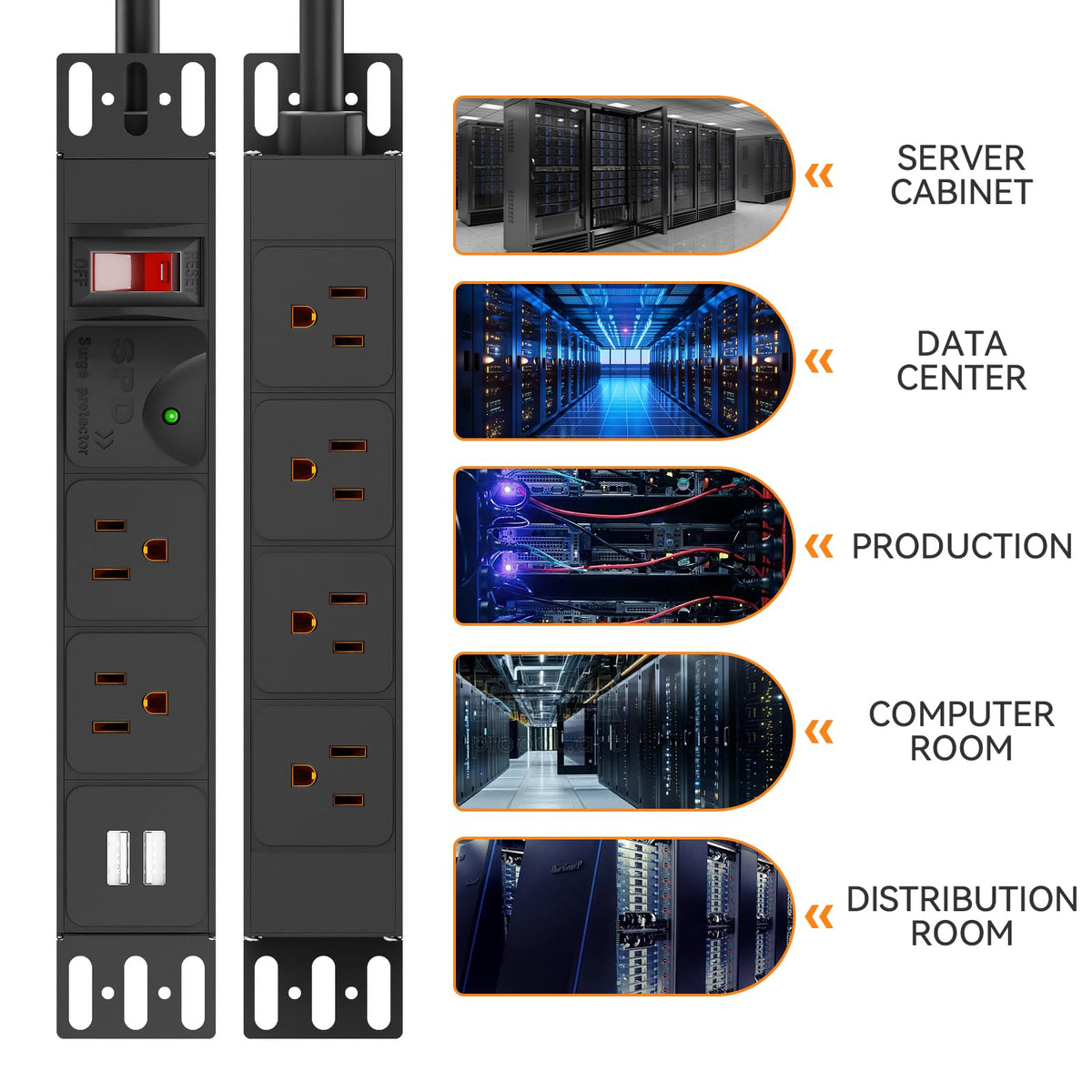 GUITK 10in Rack PDU two USB-A ports boost charging options.