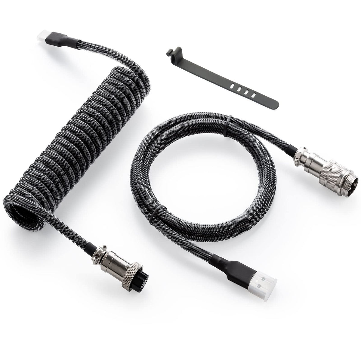 GUNMJO Pro coiled cable with angled connector for tidy desk setup and quick reach.